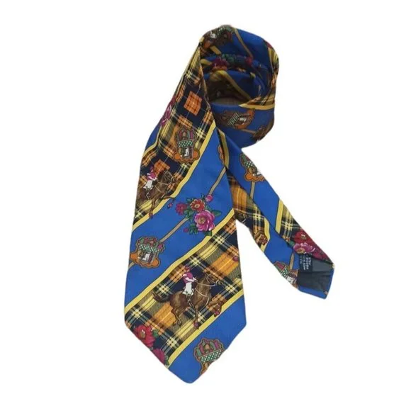 KENZO PARIS Blue Floral Equestrian Silk Tie ITALY 59"/ 4" EC - Picture 6 of 9